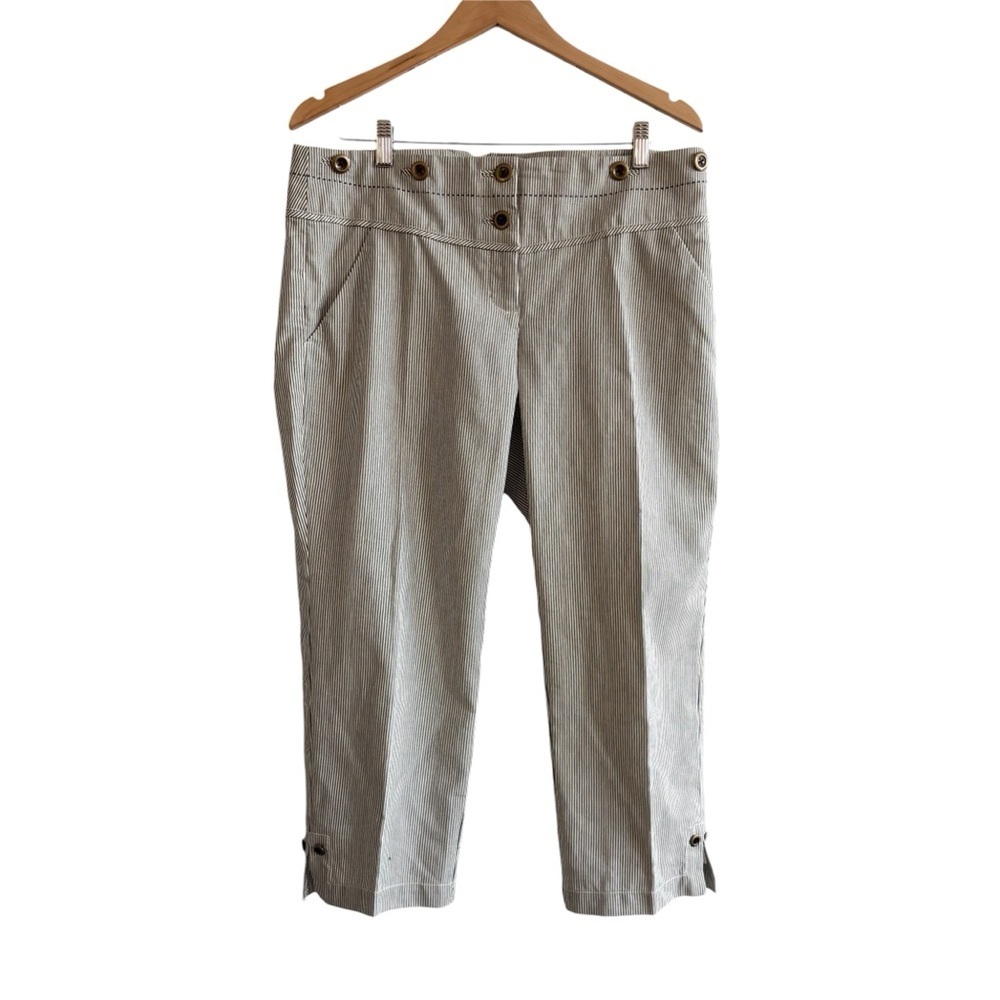Anthropologie Cartonnier Cotton Linen Pinstripe Button Cropped Pants